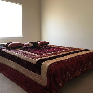 9 Piece Bridal Comforter Set Maroon & Golden